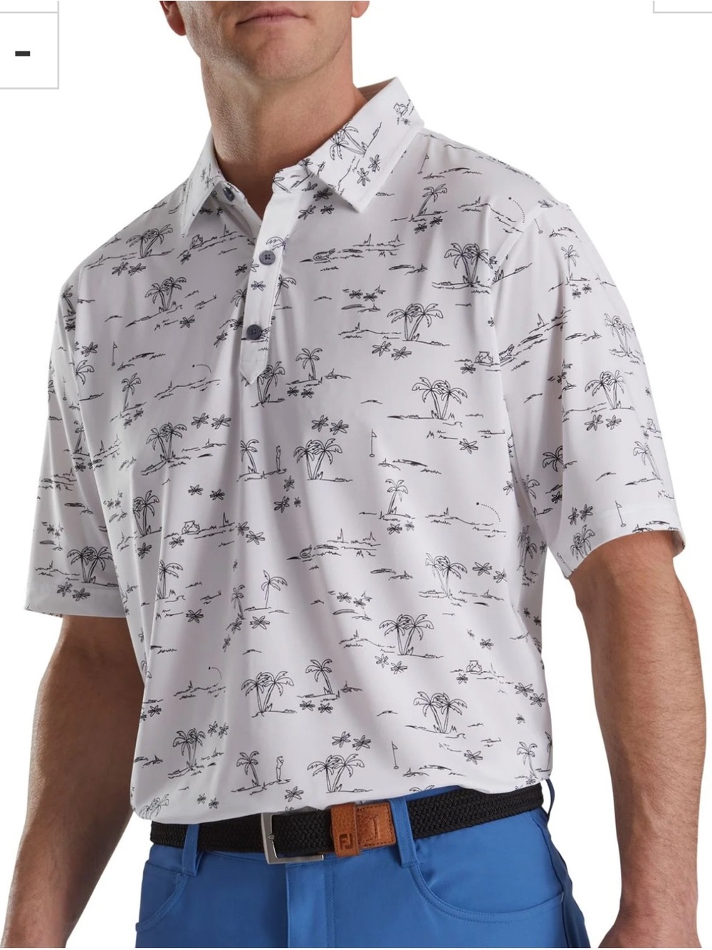FJ FootJoy Mens Size Large White Golf Vacation Print Polo Shirt Short Sleeve